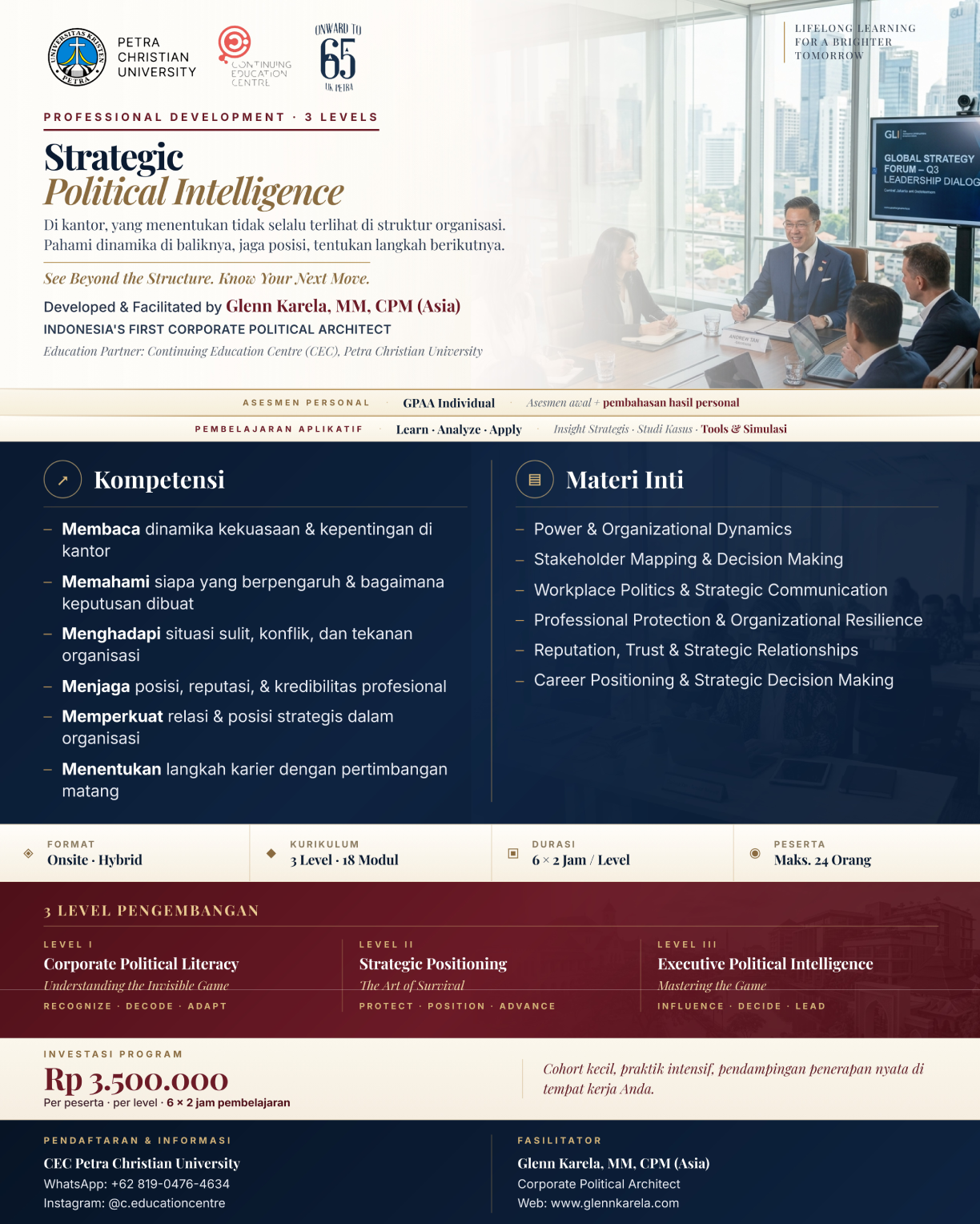 Poster dokumentasi program Strategic Political Intelligence bersama mitra universitas